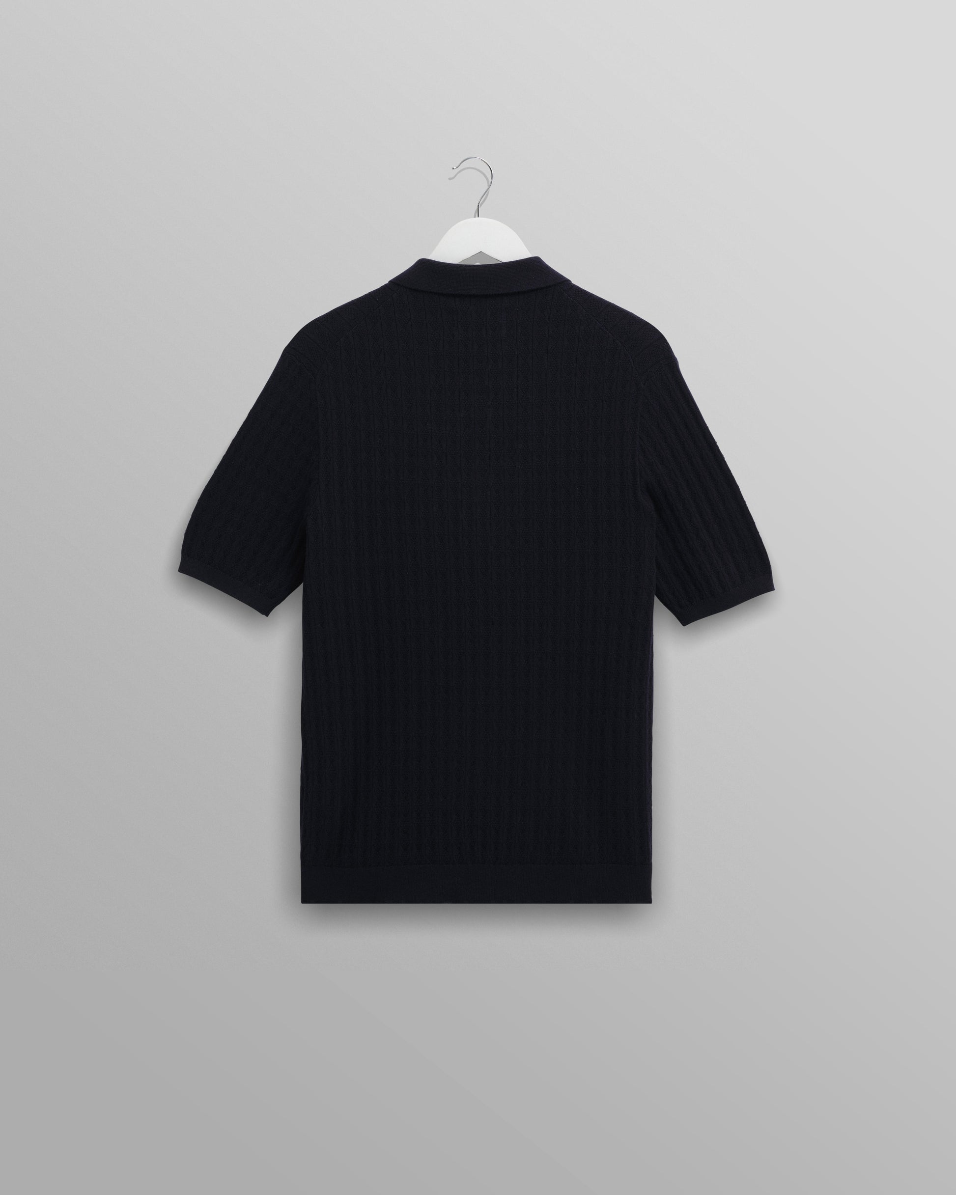 wax london men's Naples - Navy Diamond Stripe Knitted Polo