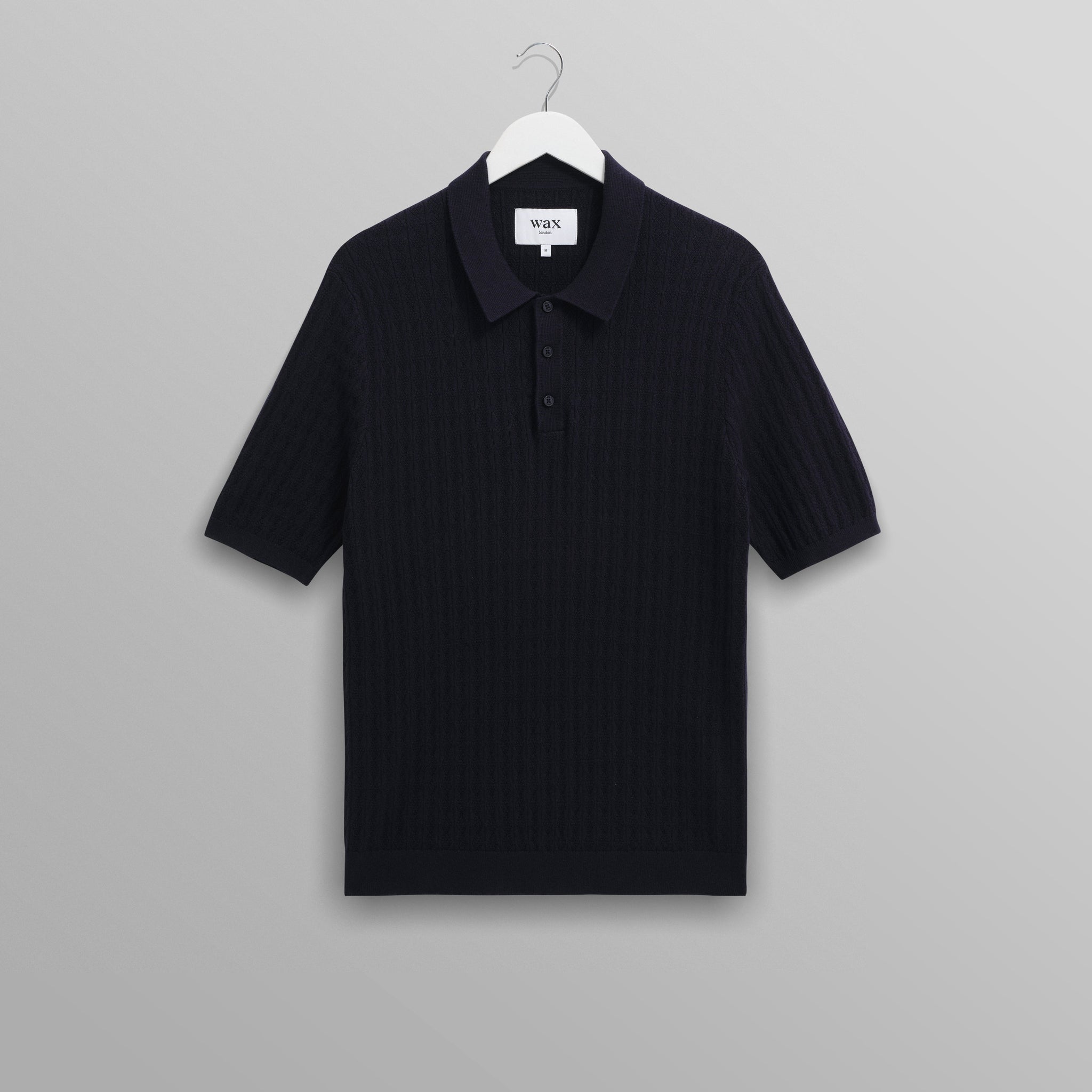 wax london men's Naples - Navy Diamond Stripe Knitted Polo