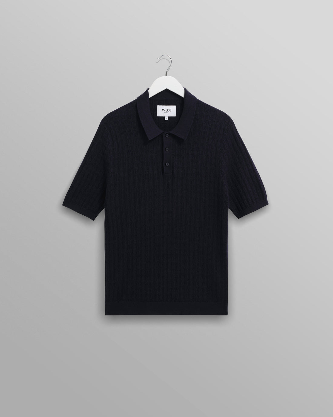 wax london men's Naples - Navy Diamond Stripe Knitted Polo