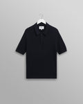 wax london men's Naples - Navy Diamond Stripe Knitted Polo