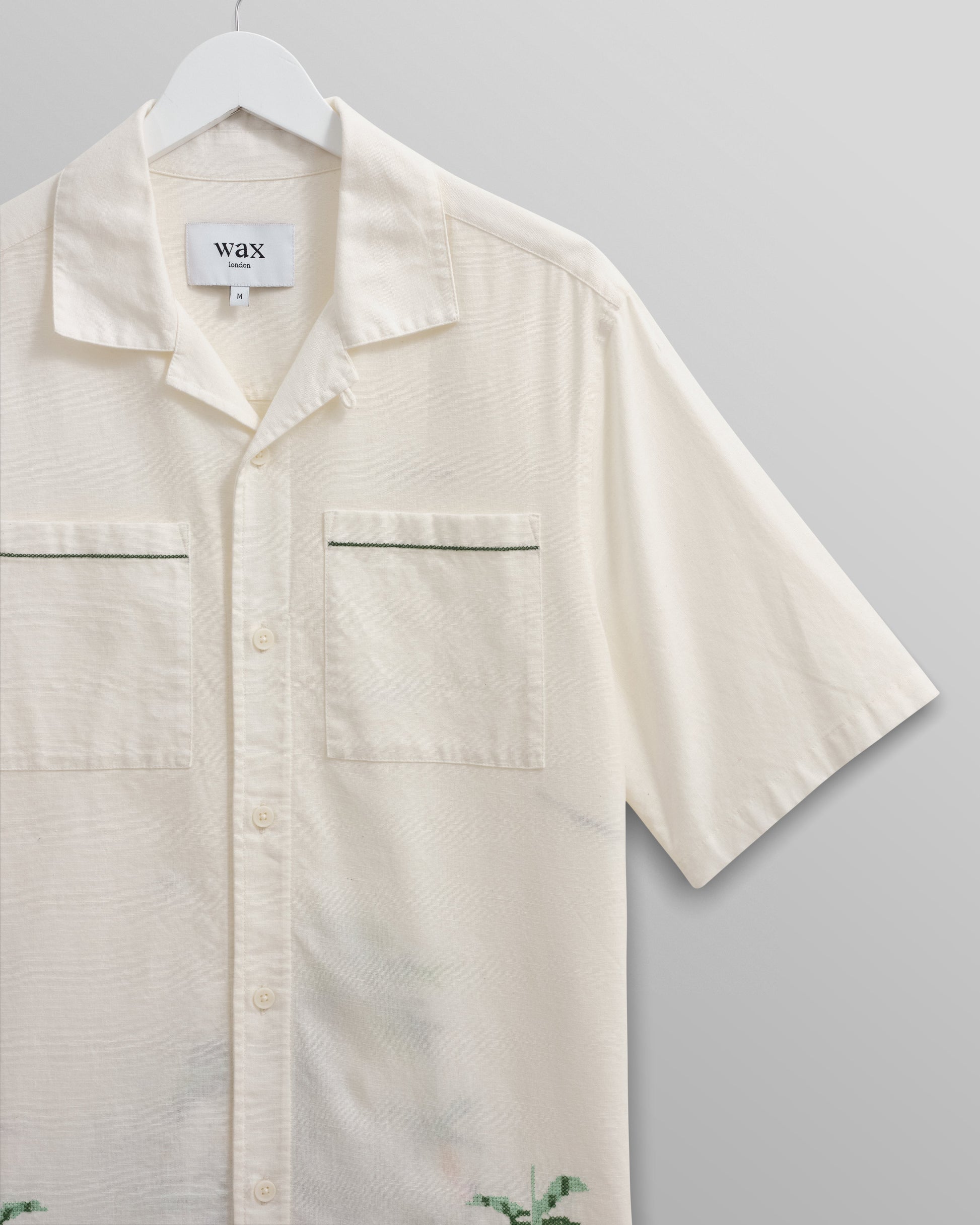 wax london men's Newton - Ecru Paradise Stitch Short Sleeve Shirt