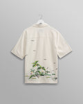 wax london men's Newton - Ecru Paradise Stitch Short Sleeve Shirt