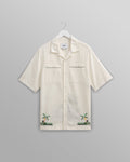 wax london men's Newton - Ecru Paradise Stitch Short Sleeve Shirt