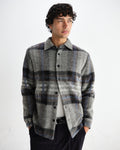 wax london men's Nolan - Grey And Blue Check Wool Overshirt