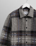 wax london men's Nolan - Grey And Blue Check Wool Overshirt