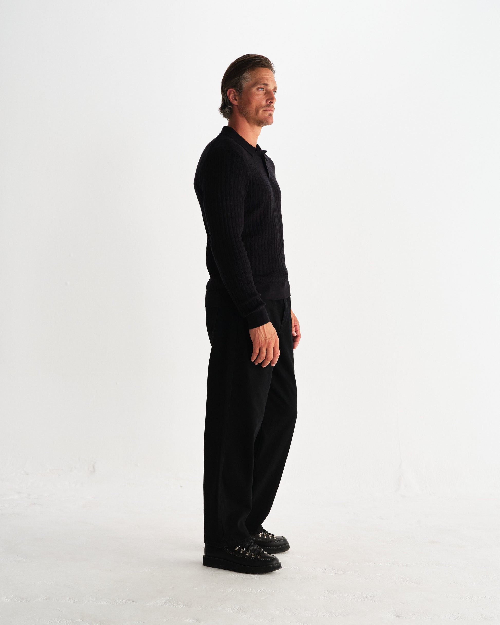 wax london men's Oban - Black Diamond Stripe Knitted Polo