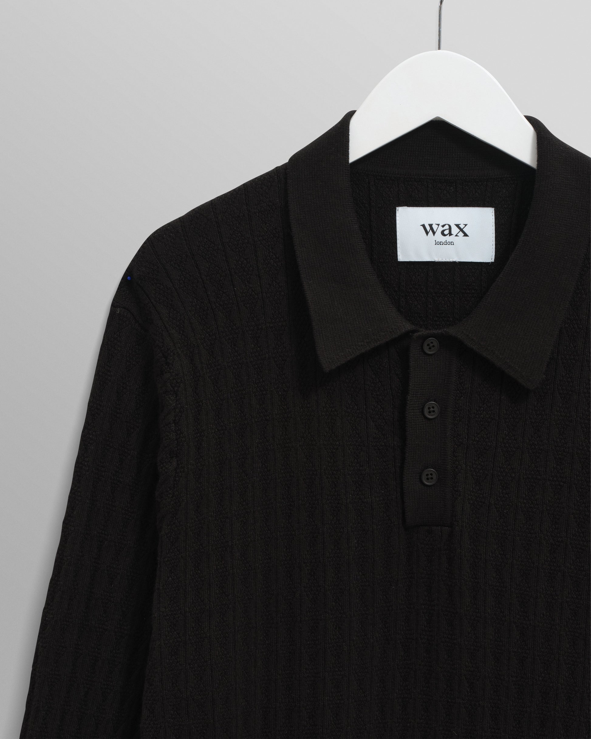 wax london men's Oban - Black Diamond Stripe Knitted Polo