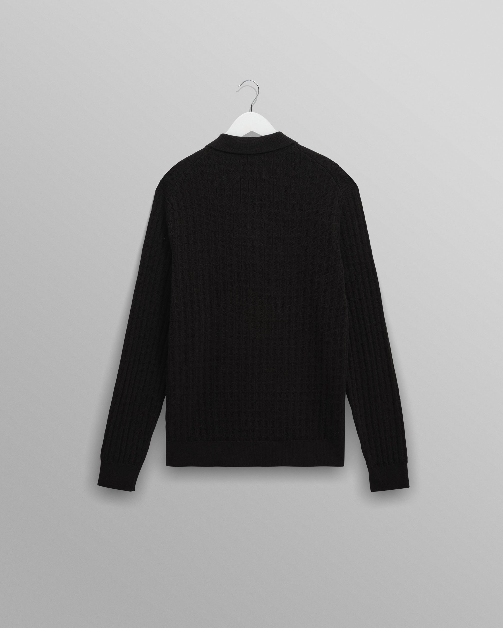 wax london men's Oban - Black Diamond Stripe Knitted Polo