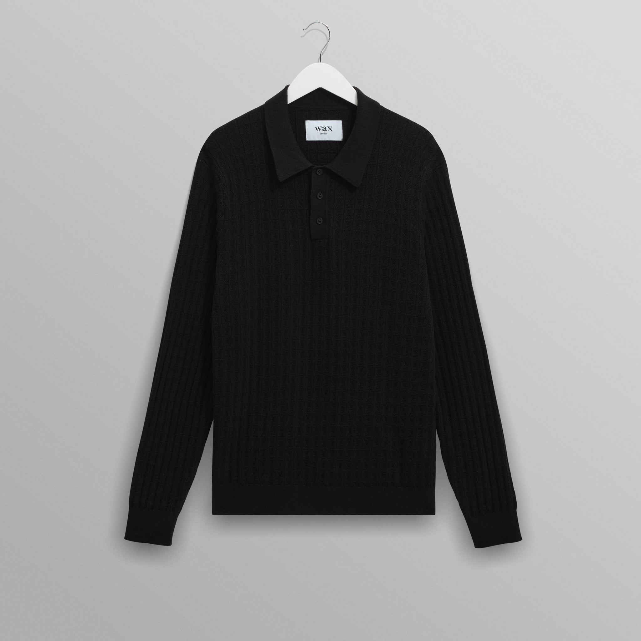 wax london men's Oban - Black Diamond Stripe Knitted Polo