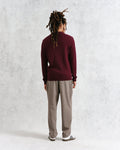 wax london men's Oban - Burgundy Textured-Check Knitted Long Sleeve Polo Shirt