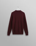 wax london men's Oban - Burgundy Textured-Check Knitted Long Sleeve Polo Shirt