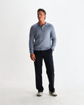 wax london men's Oban - Grey Blue Diamond Stripe Knitted Polo