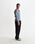 wax london men's Oban - Grey Blue Diamond Stripe Knitted Polo