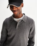 wax london men's Oban - Grey Marl Diamond Stripe Knitted Polo