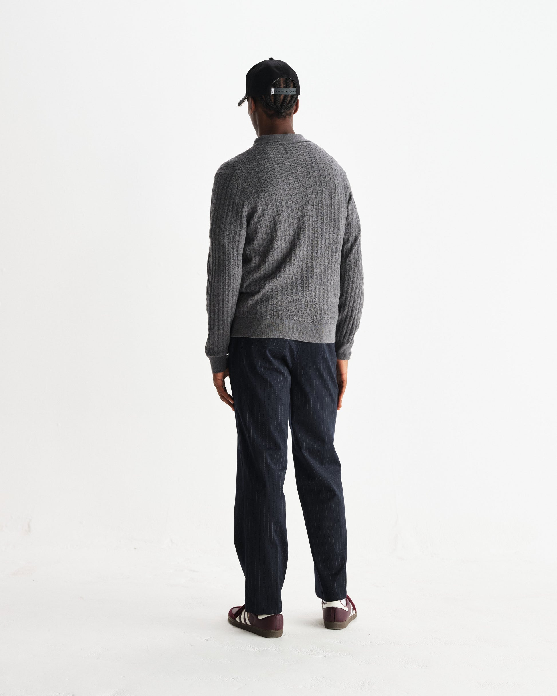 wax london men's Oban - Grey Marl Diamond Stripe Knitted Polo