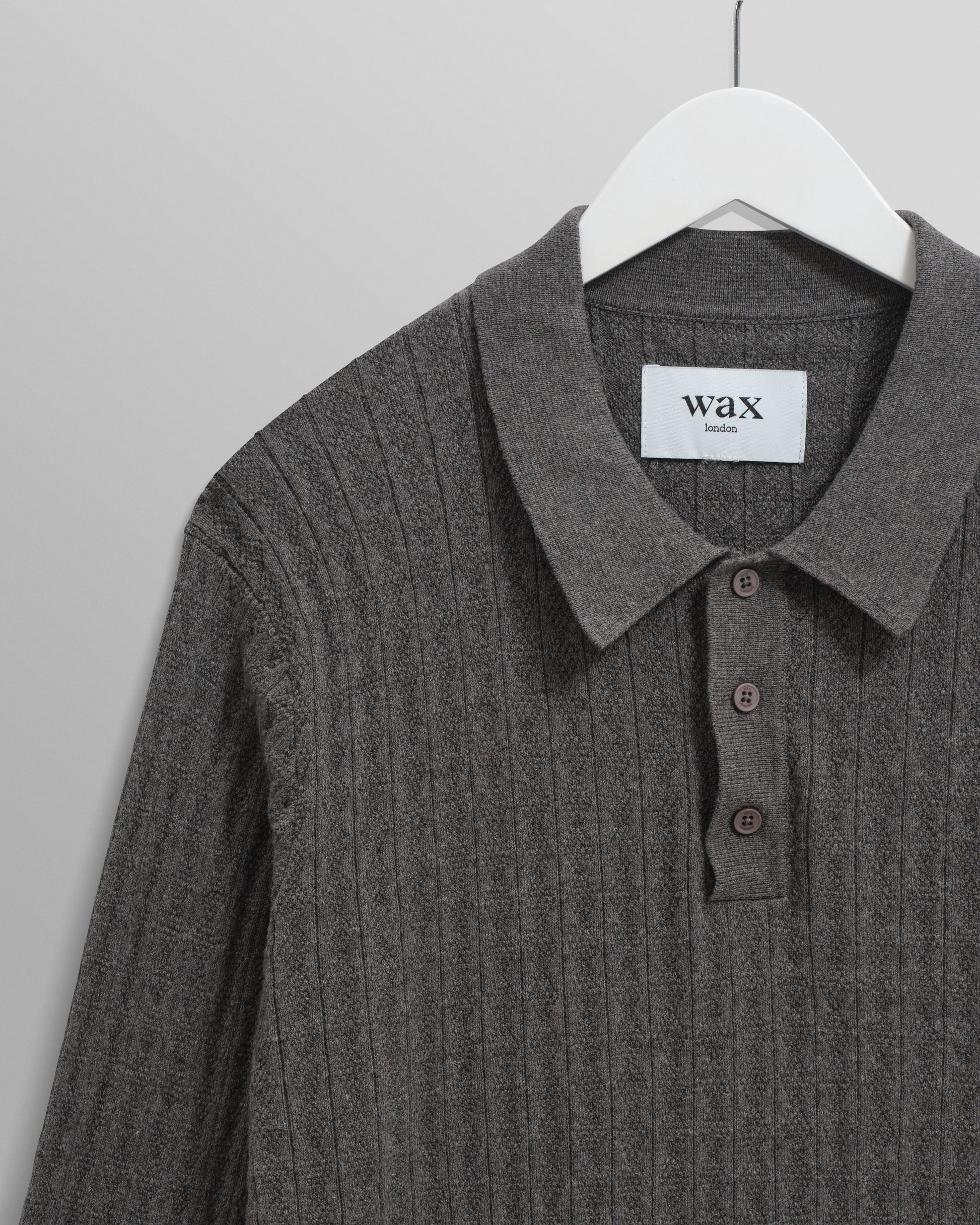 wax london men's Oban - Grey Marl Diamond Stripe Knitted Polo