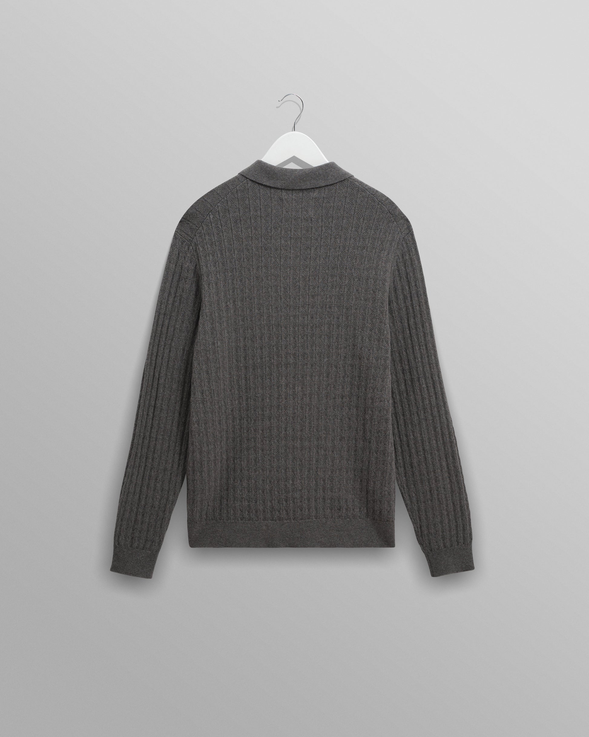 wax london men's Oban - Grey Marl Diamond Stripe Knitted Polo