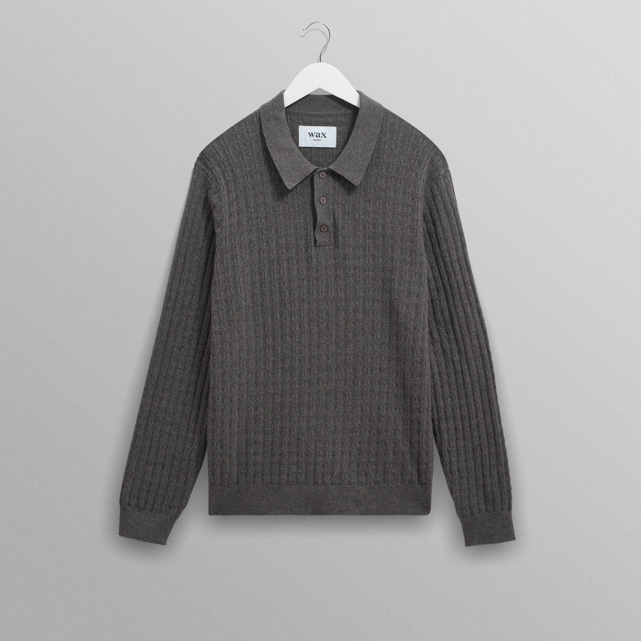 wax london men's Oban - Grey Marl Diamond Stripe Knitted Polo