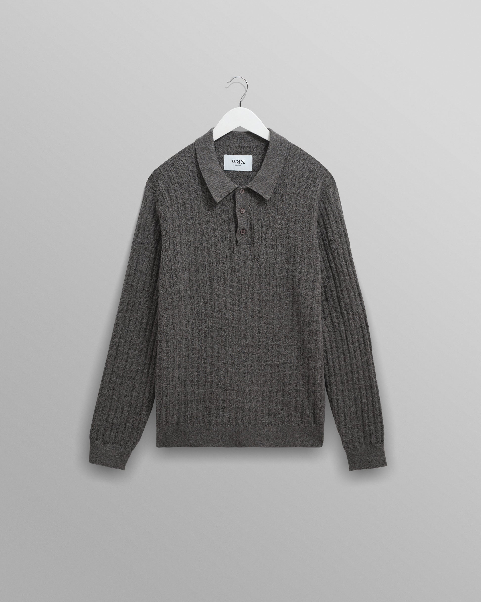 wax london men's Oban - Grey Marl Diamond Stripe Knitted Polo