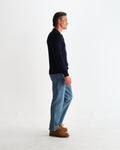 wax london men's Oban - Navy Diamond Stripe Knitted Polo