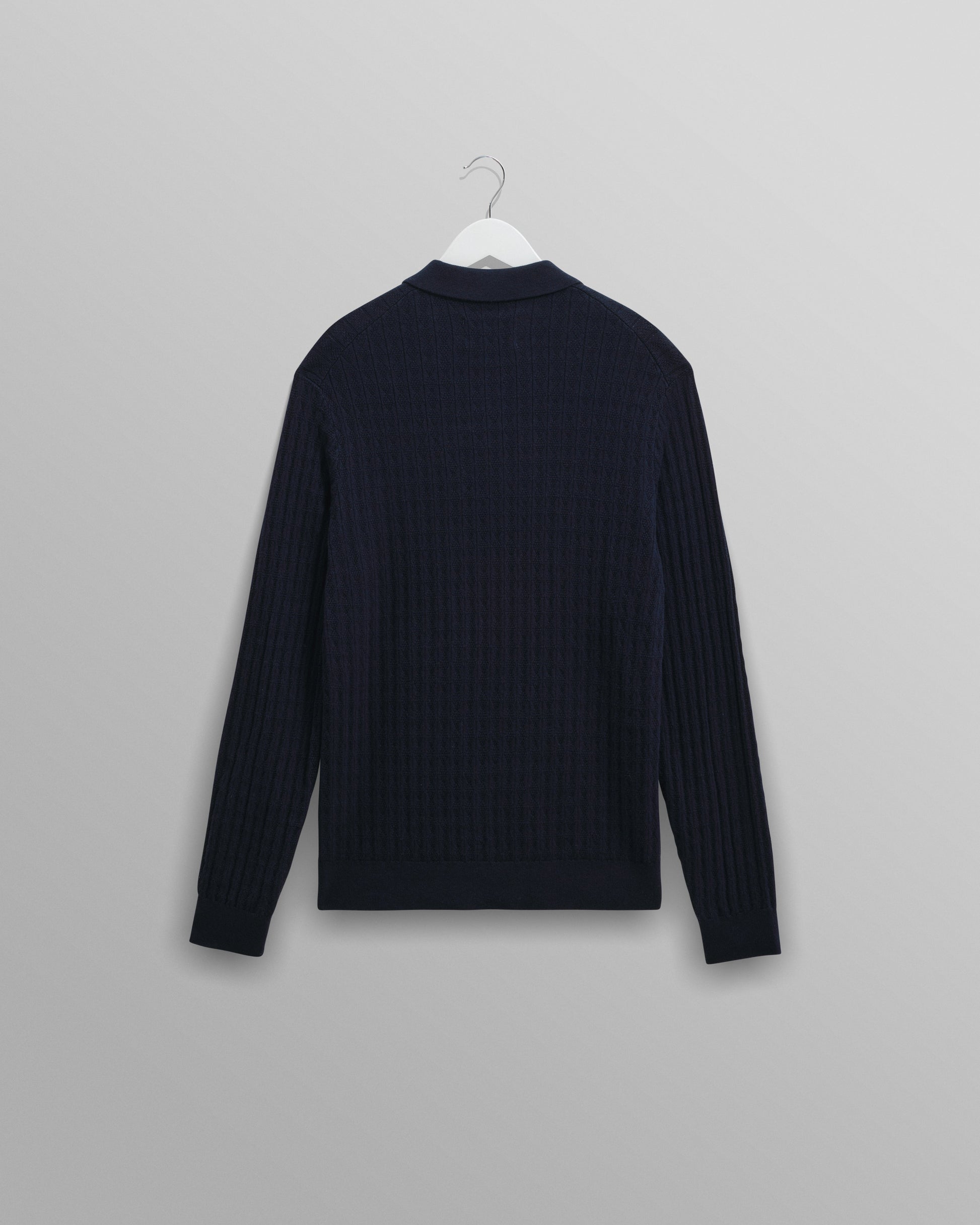 wax london men's Oban - Navy Diamond Stripe Knitted Polo