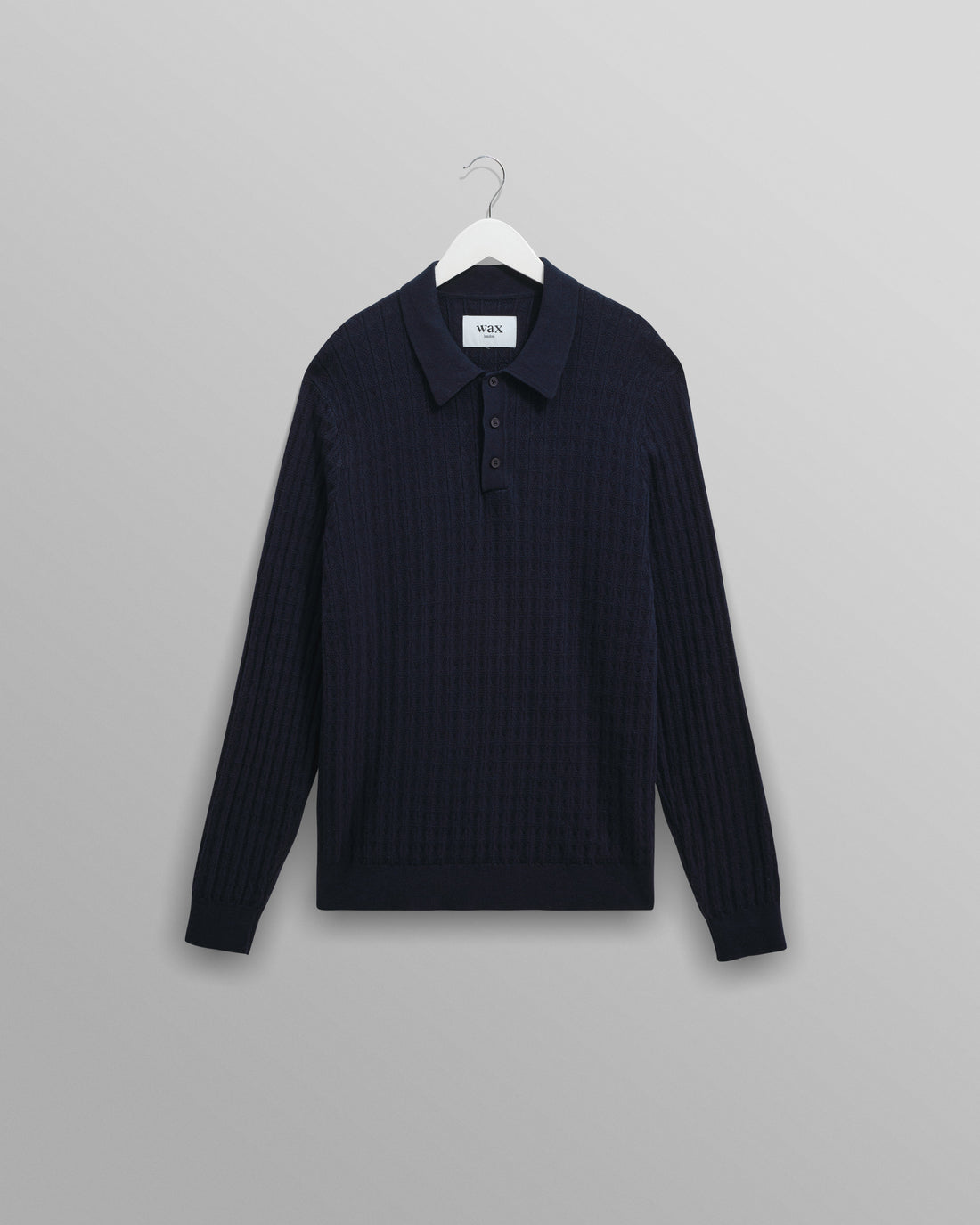 wax london men's Oban - Navy Diamond Stripe Knitted Polo