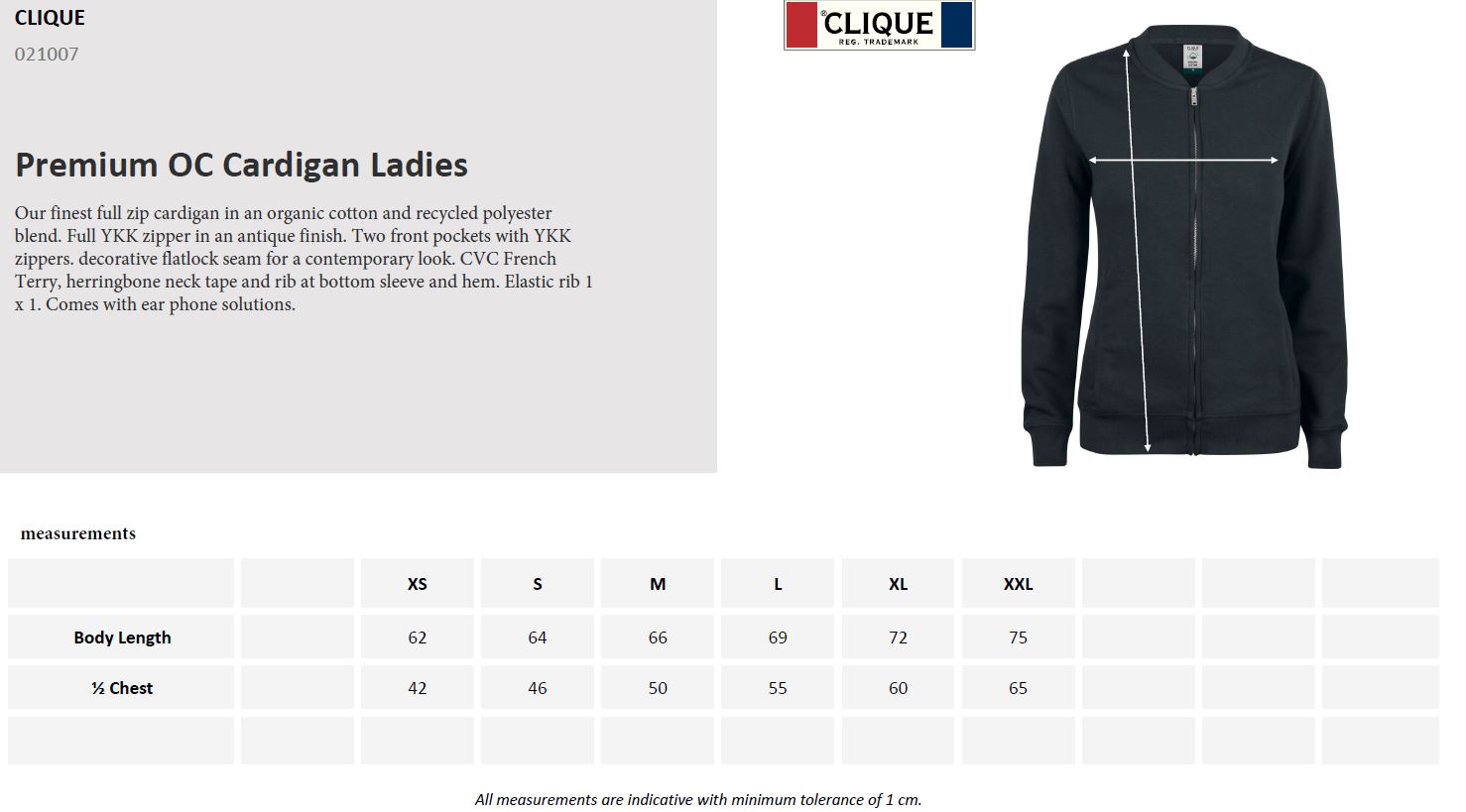Clique Premium Organic Cotton Ladies Zip Sweatshirt | Full Zip Sweater | 5 Colours | XS-2XL - Sweatshirt - Logo Free Clothing