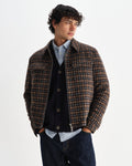 wax london men's Osier - Navy And Brown Drawn Check Jacket