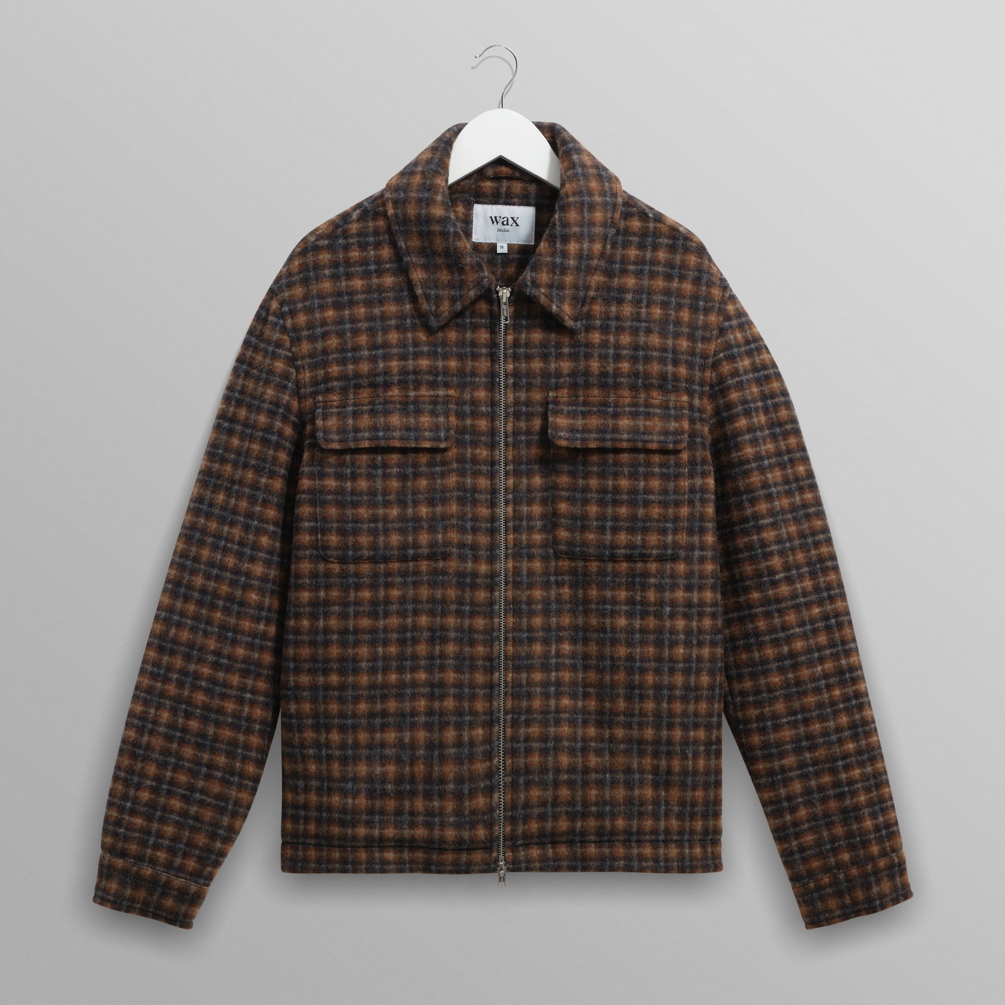 wax london men's Osier - Navy And Brown Drawn Check Jacket