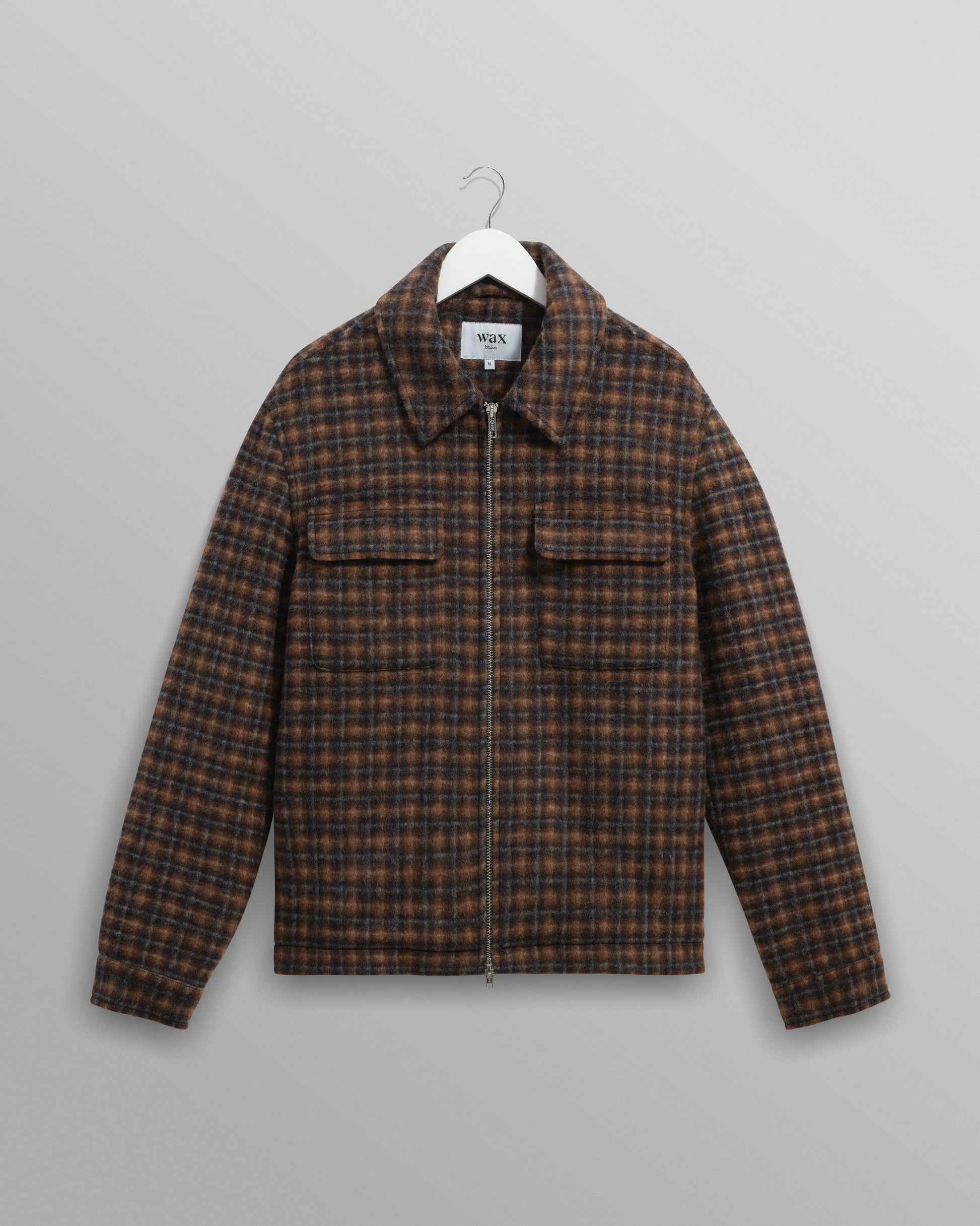 wax london men's Osier - Navy And Brown Drawn Check Jacket