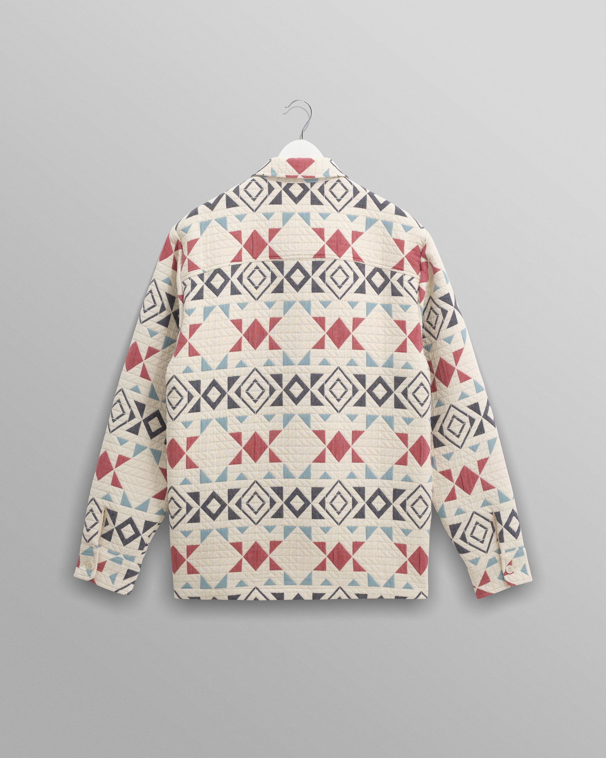 wax london men's Otto - Ecru And Red Quilted Overshirt