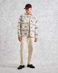 wax london men's Otto - Ecru And Red Quilted Overshirt