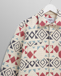 wax london men's Otto - Ecru And Red Quilted Overshirt