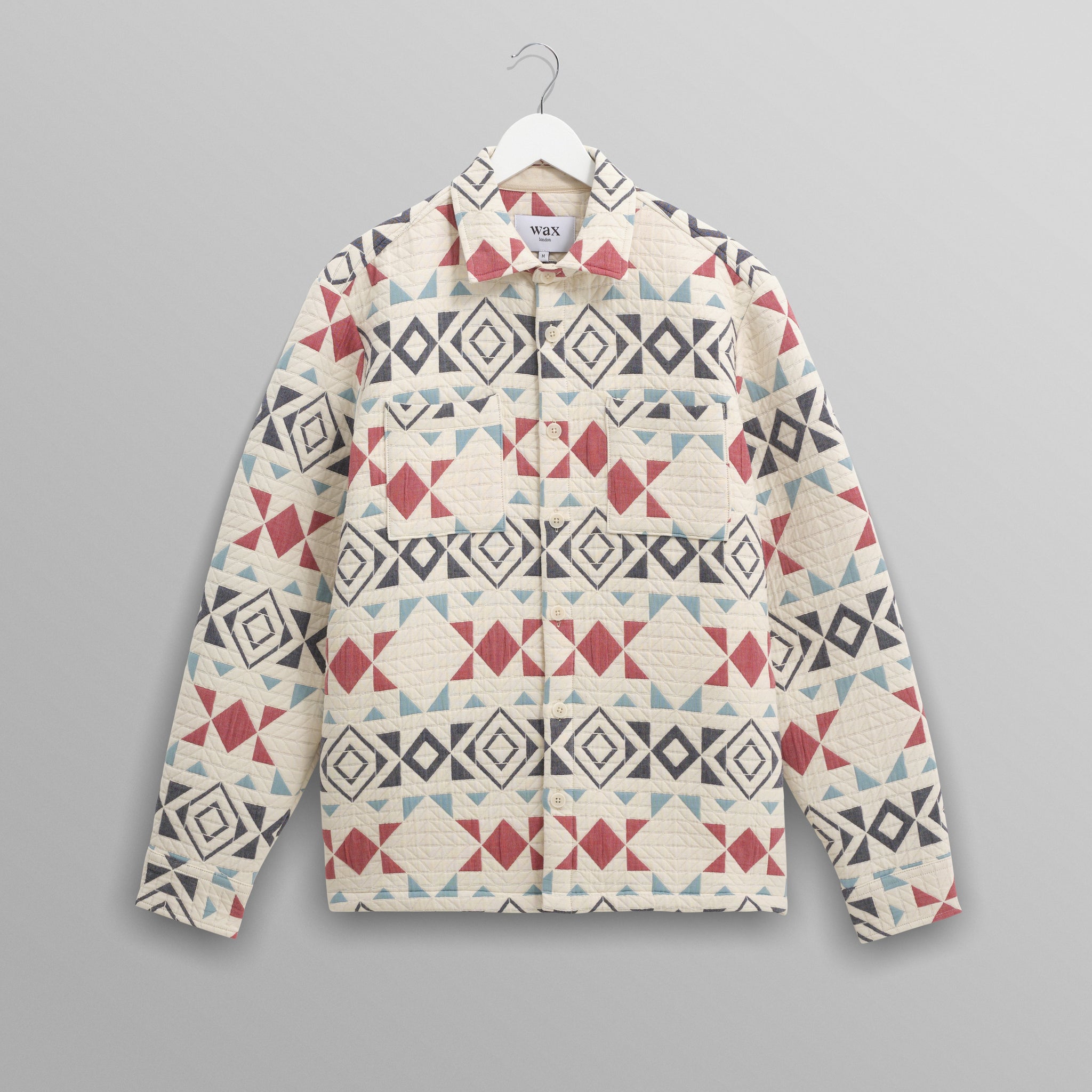 wax london men's Otto - Ecru And Red Quilted Overshirt