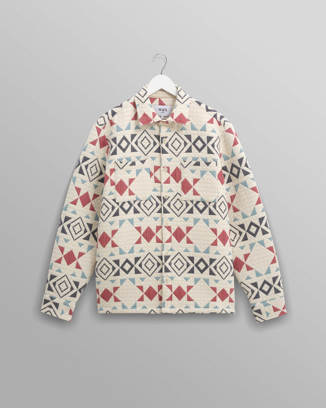 wax london men's Otto - Ecru And Red Quilted Overshirt