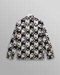 wax london men's Otto - Navy And Ecru Jigsaw Jacquard Overshirt
