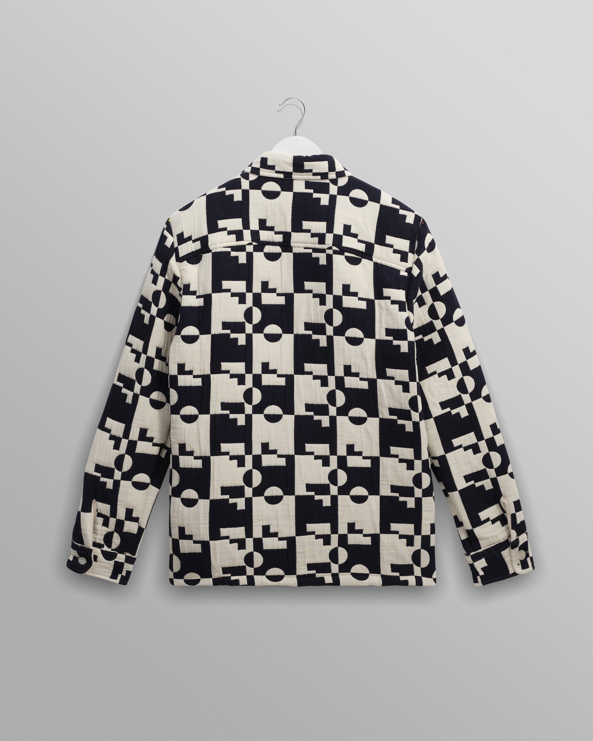 wax london men's Otto - Navy And Ecru Jigsaw Jacquard Overshirt