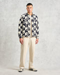 wax london men's Otto - Navy And Ecru Jigsaw Jacquard Overshirt