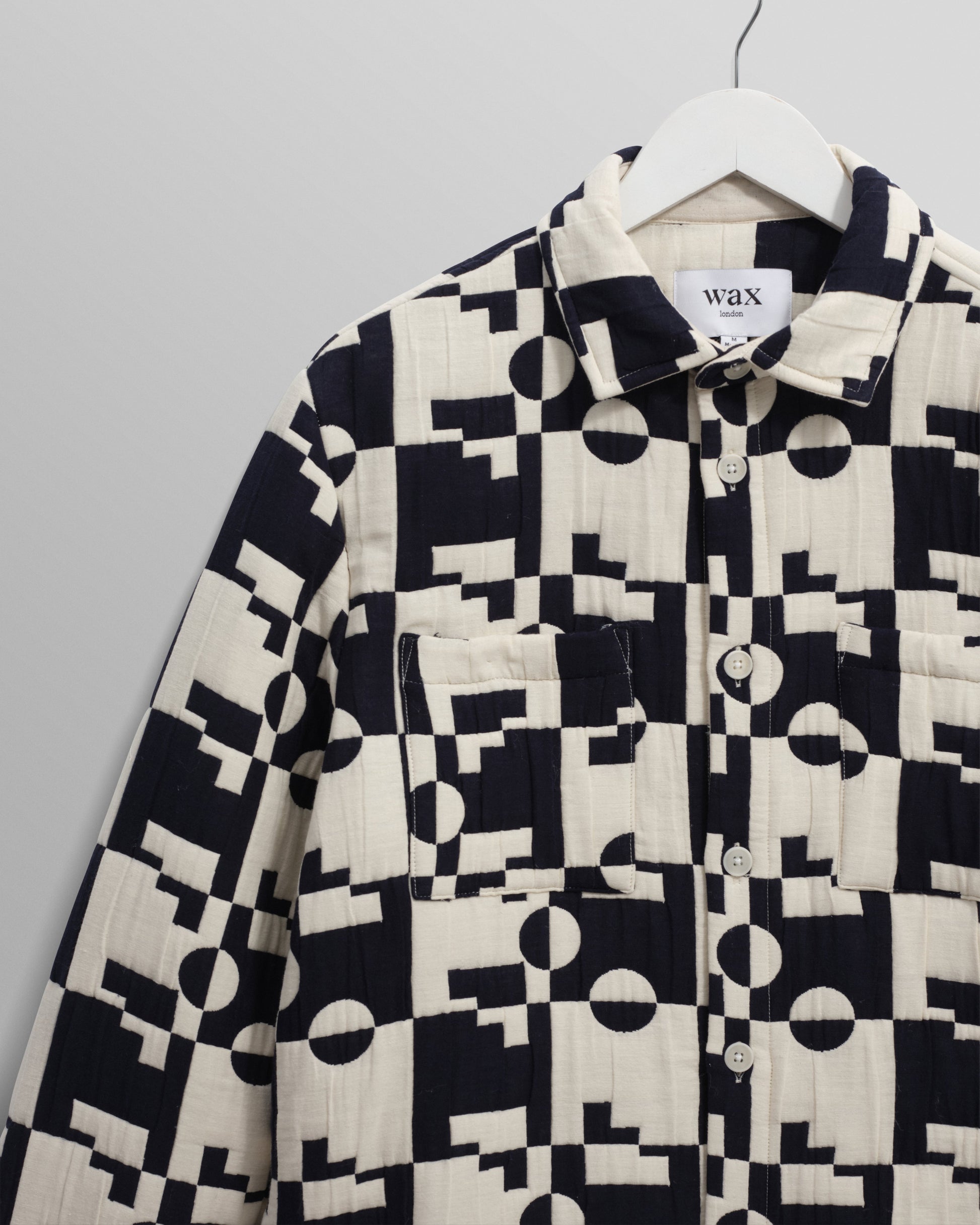wax london men's Otto - Navy And Ecru Jigsaw Jacquard Overshirt