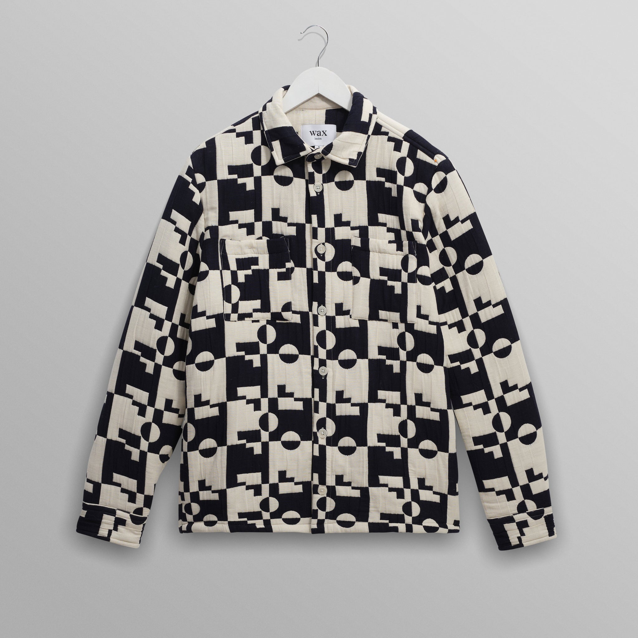 wax london men's Otto - Navy And Ecru Jigsaw Jacquard Overshirt