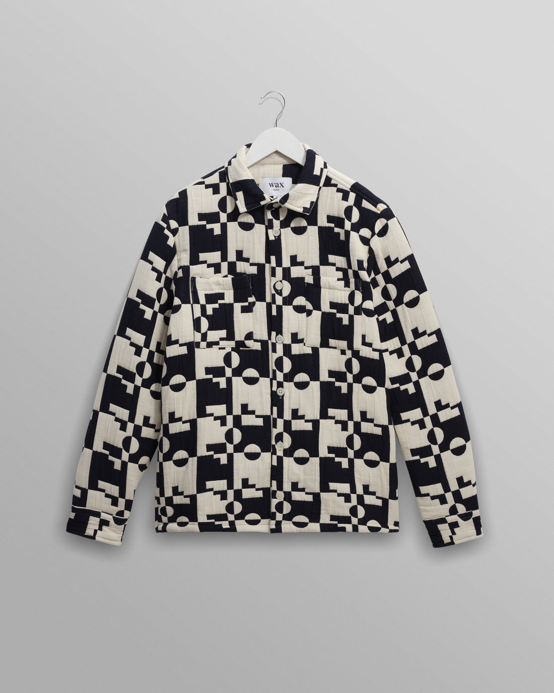 wax london men's Otto - Navy And Ecru Jigsaw Jacquard Overshirt