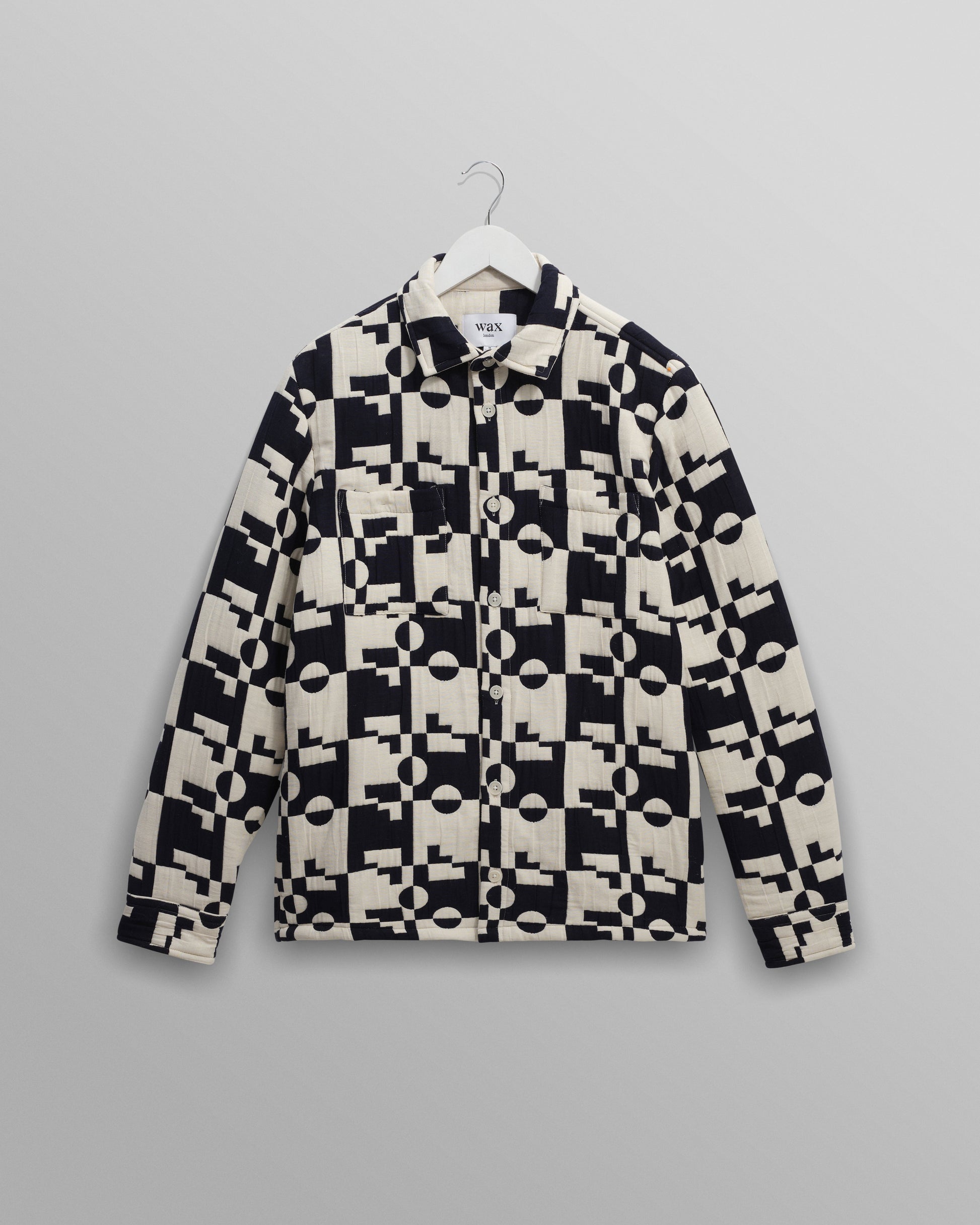 wax london men's Otto - Navy And Ecru Jigsaw Jacquard Overshirt