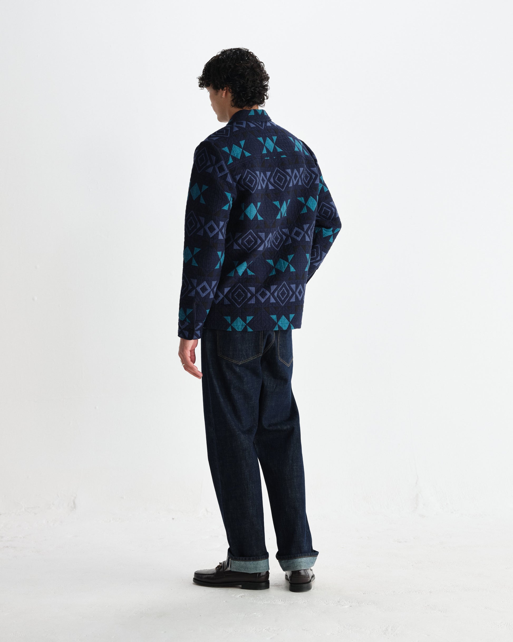 wax london men's Otto - Navy And Teal Blanket Quilted Overshirt