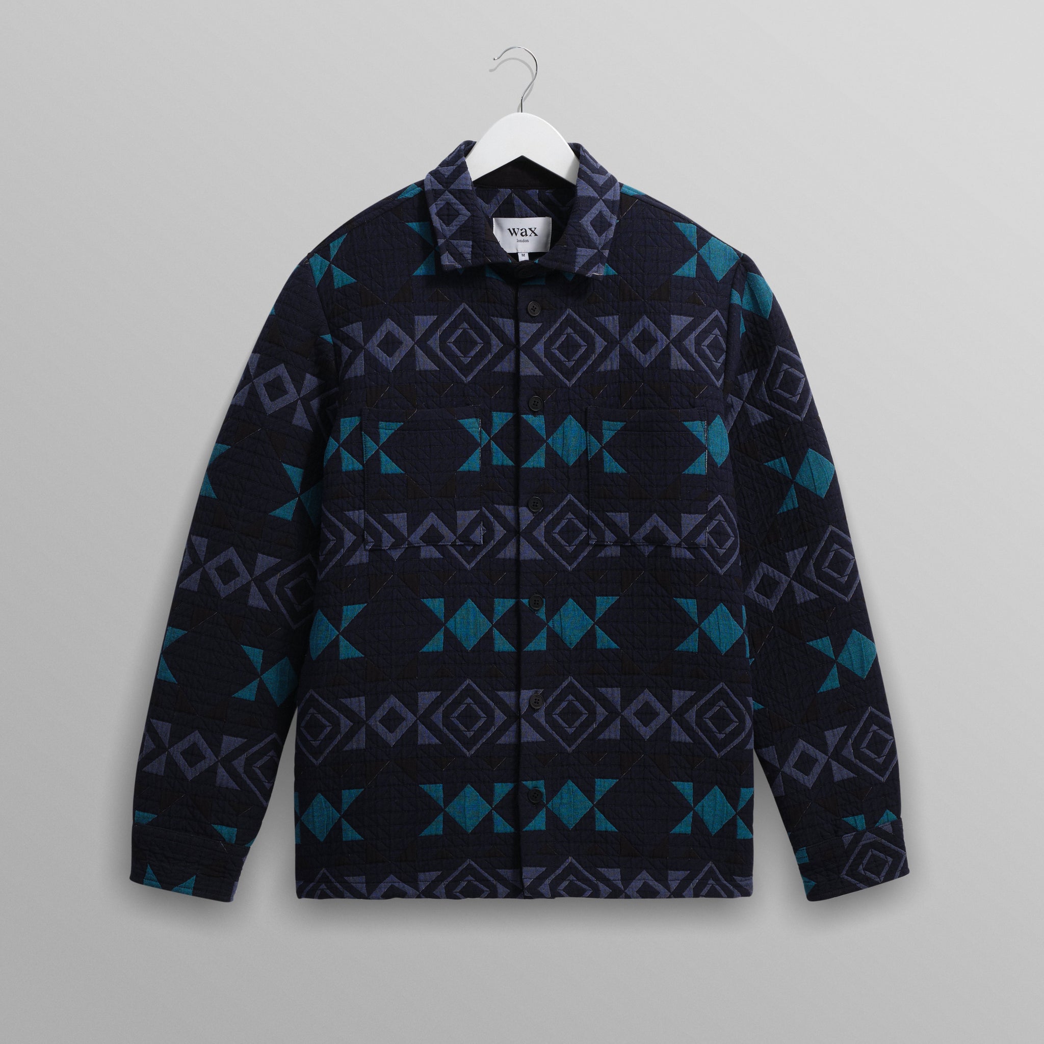 wax london men's Otto - Navy And Teal Blanket Quilted Overshirt