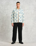 wax london men's Otto - Pale Blue And Ecru Jigsaw Jacquard Overshirt