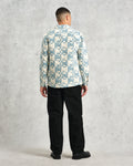 wax london men's Otto - Pale Blue And Ecru Jigsaw Jacquard Overshirt