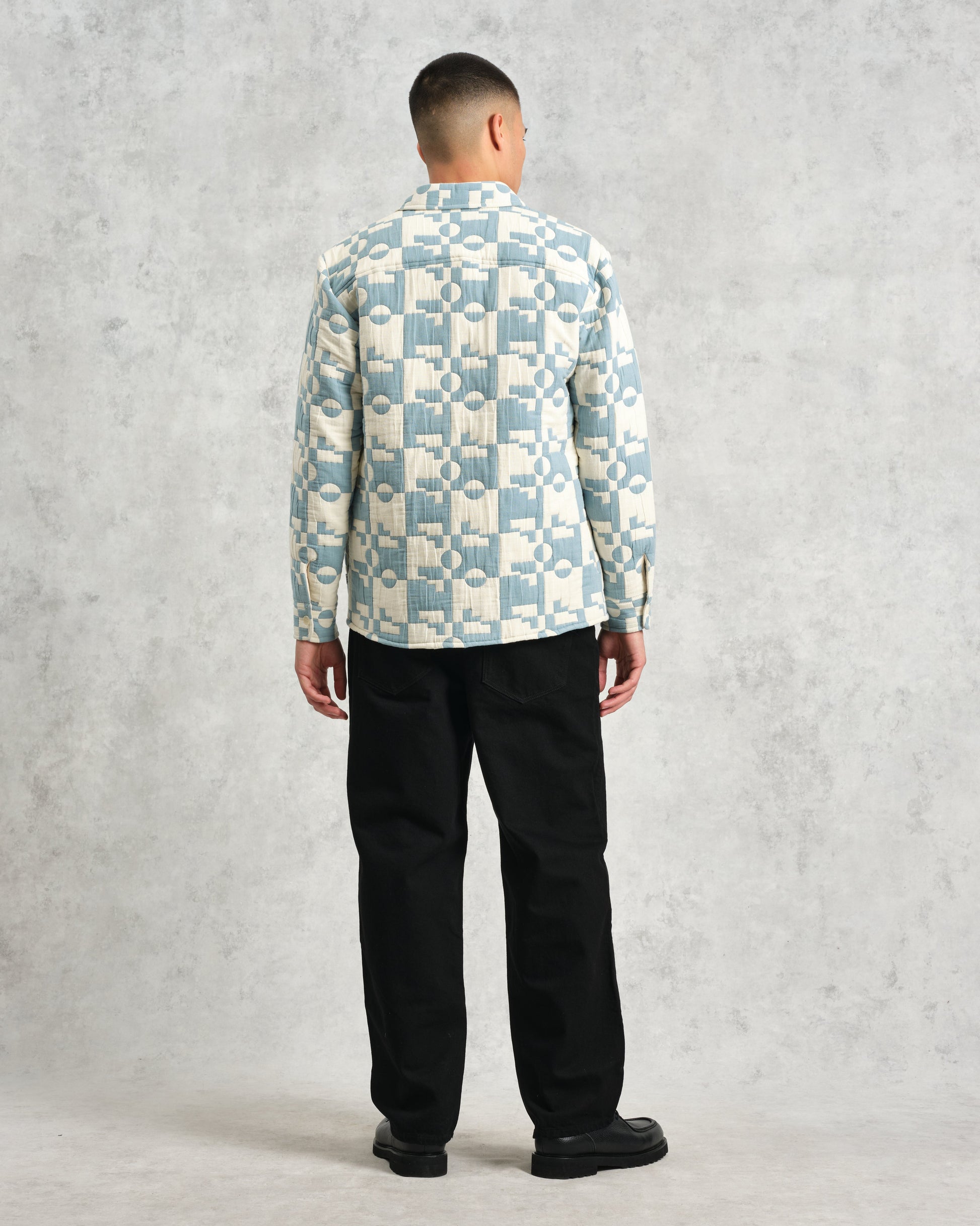 wax london men's Otto - Pale Blue And Ecru Jigsaw Jacquard Overshirt