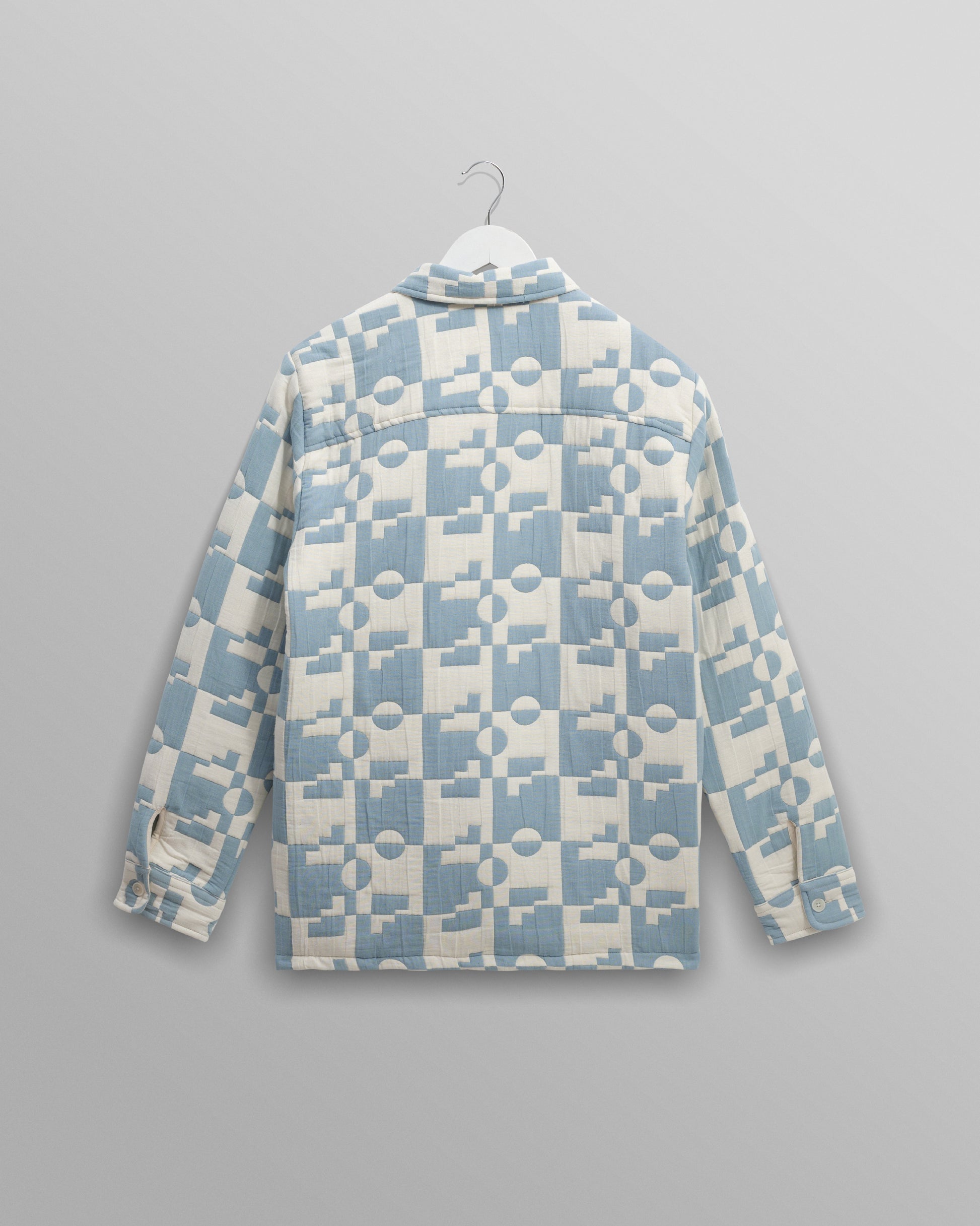 wax london men's Otto - Pale Blue And Ecru Jigsaw Jacquard Overshirt