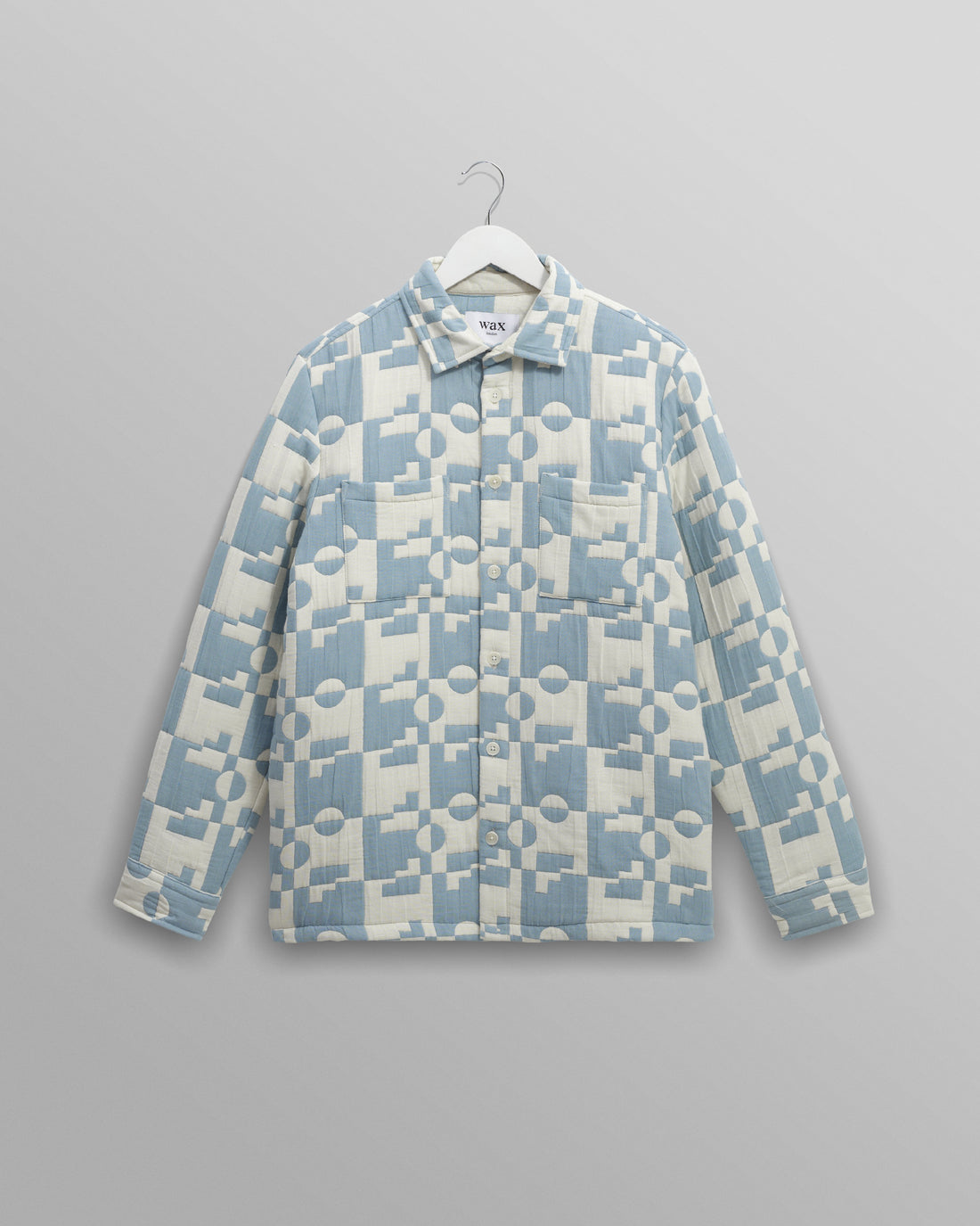 wax london men's Otto - Pale Blue And Ecru Jigsaw Jacquard Overshirt
