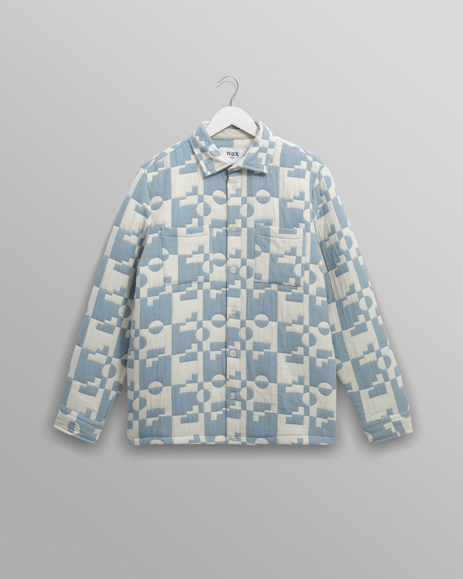 wax london men's Otto - Pale Blue And Ecru Jigsaw Jacquard Overshirt